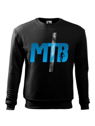 Czarna, wkładana bluza męska bez kaptura, z niebieskim, stylizowanym napisem MTB.