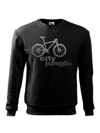 Czarna, wkładana bluza męska bez kaptura, z nadrukiem roweru MTB oraz podpisem City Jungle.