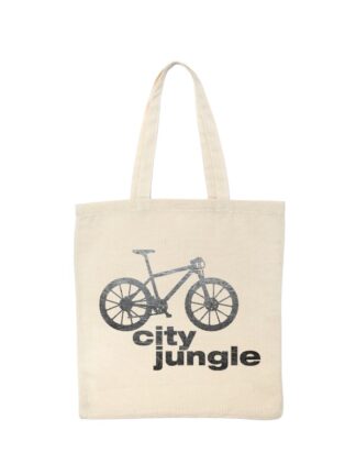 Ekotorba bawełniana w kolorze ecru z nadrukiem roweru MTB oraz podpisem City Jungle.