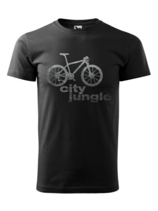 Czarna koszulka męska z krótkim rękawem i nadrukiem roweru MTB oraz podpisem City Jungle.